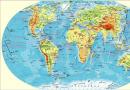 Vrstevnicová politická mapa světa Vrstevnicová mapa fyzického světa ve Wordu